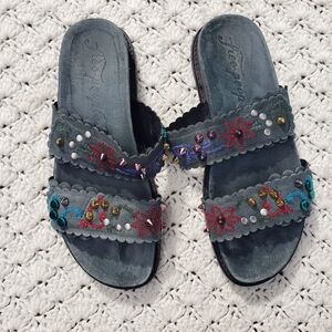 Free People Boho Spellbound Studded Embroidered Strap Sandals Slides